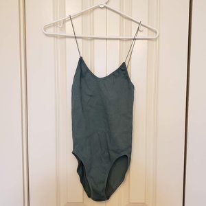 Urban Outfitters Bungee Strap Sleeveless Bodysuit Dark Sage
